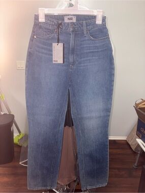 PAIGE Knockout Offset Straight Leg Jeans in Medium Blue Wash